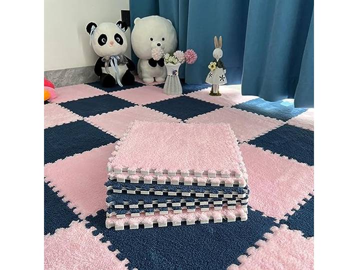 Schaumstoffmatten, Puzzle-Bodenmatte aus ineinandergreifendem Schaumstoff mit Rand, 30,5 x, cm, Mehrfarbig, mehrere Größen(Pink+Navy Blue,40Pcs)