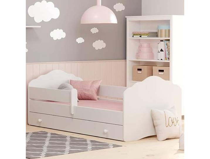 Kids Collective Kinderbett 70x140 cm mit Matratze Schublade Lattenrost & Abnehmbarer Rausfallschutz Bett für Kinder komplett Set Rausfallschutz Jugendbett Einzelbett weiß von Geburt bis 6 Lebensjahr