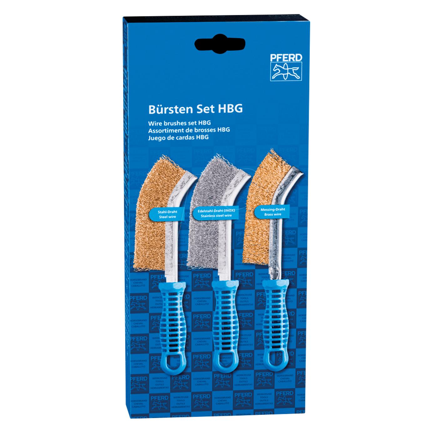 Pferd POS Bürstenset Handbürste gebogen BSO HBG 1reihig Edelstahl-Stahl-Messing-Draht- (43900005)