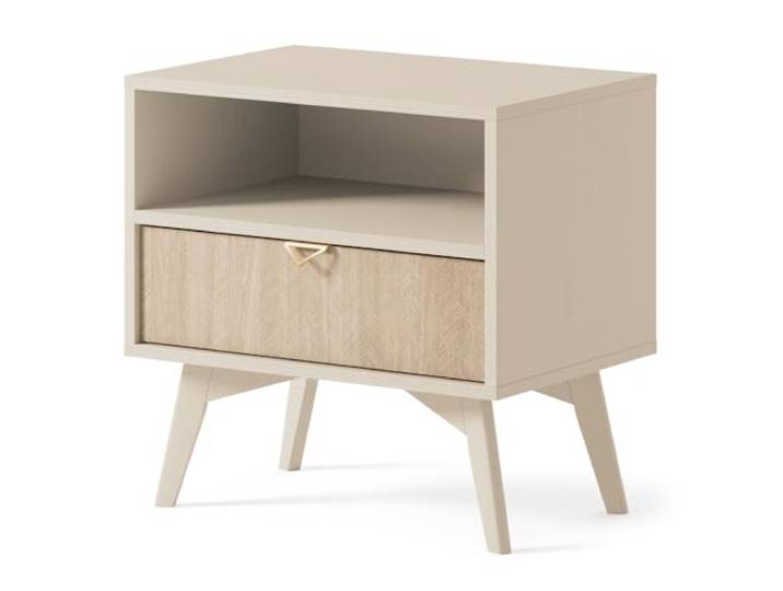 Lomadox Nachttisch Nachtschrank in beige, Front mit Fischgrätenmuster