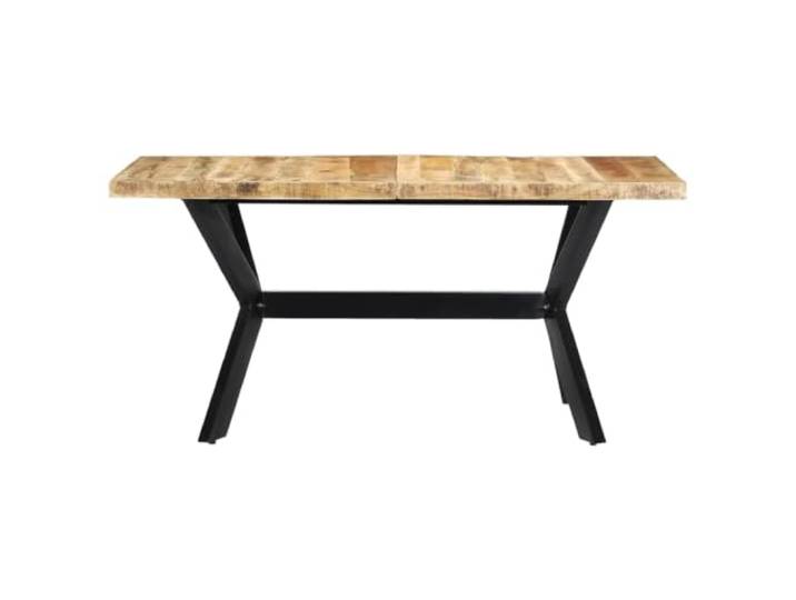 HKQWPBF Esstisch 160x80x75 cm Raues Mangoholz Massiv Stahlgestell in Kreuzform, industrieller Retro-Look, handgefertigt, natürliche Maserung, stabiles Massivholz
