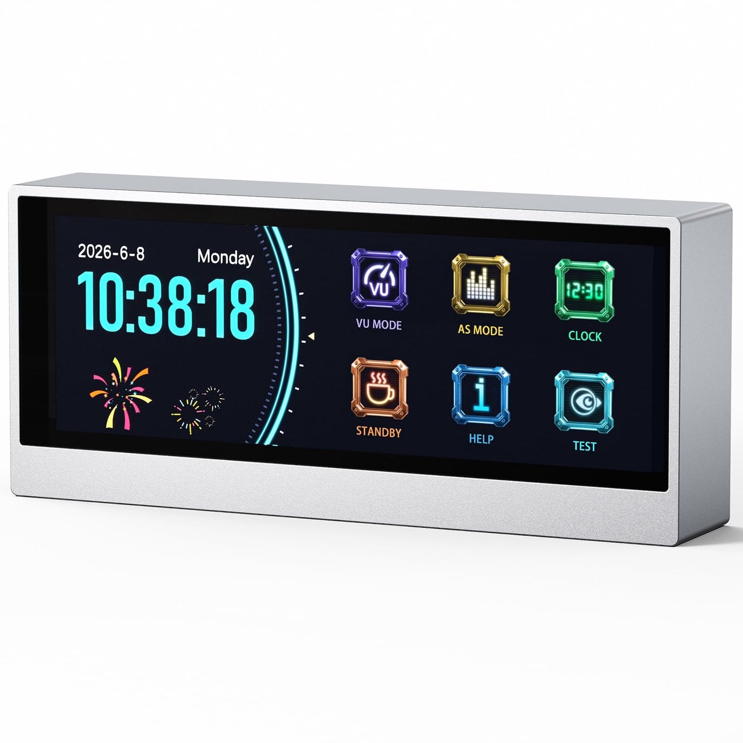 VU-meter audio-spectrum visualiserende tafelklok met display voor decoratie