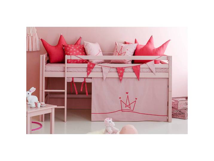 Lit mezzanine I 90 x 200cm Rose foncé/Rose Avec échelle