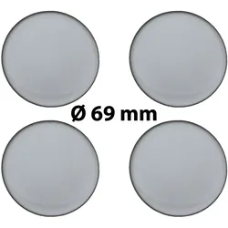 4 x Ø 69 mm Polymere Aufkleber / Silber-Optik / Nabenkappen, Felgendeckel