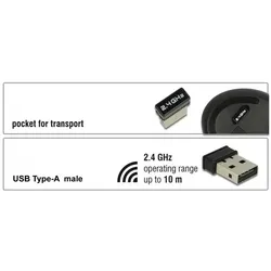 Delock 12528 5 Tasten Maus WIRELESS, rot (Kabellos), Maus, Rot