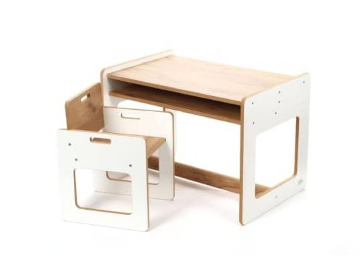 Kids Helper Montessori Kindertisch mit Stuhl und Ablagefach – Kindersitzgruppe für Vorschulkinder, Maltisch 75 x 38 x 53 cm, Sitzhöhe 28 cm, für Kinder 3–6 Jahre, Weiß/Eiche, TB-340