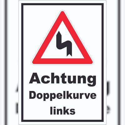 HB-Druck Aufkleber Achtung Doppelkurve links A1 (594x841mm)