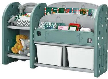 Costway Kids Toy Storage Organizer with 2-Tier Bookshelf and Plastic Bins