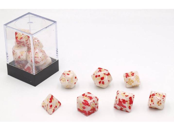HOT Games - Dobbelstenen Bloodspatter - Set van 7 - Wit