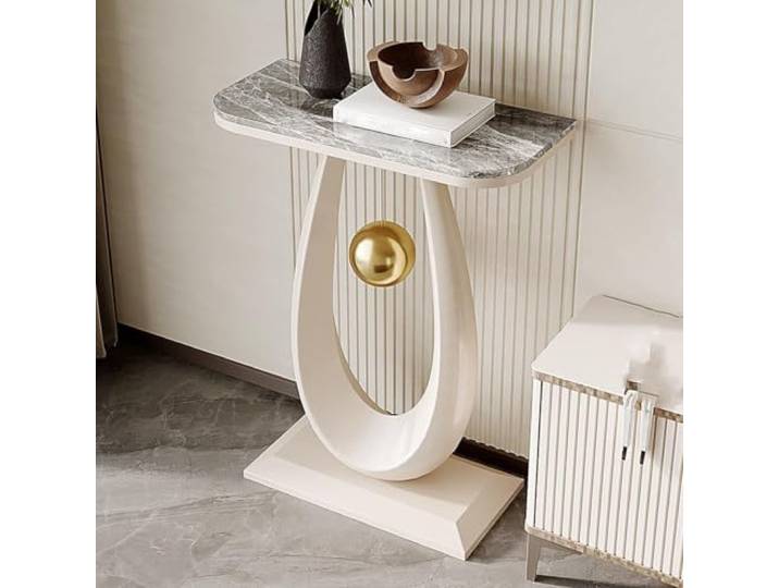 Sinterstein Konsolentisch Wassertropfen Goldkugel für Eingang Flur Zuhause Luxus Design Wassertropfen Goldkugel Platzsparend für Salon Flur Kleine Wohnung(White 3,40cm/15.7in)