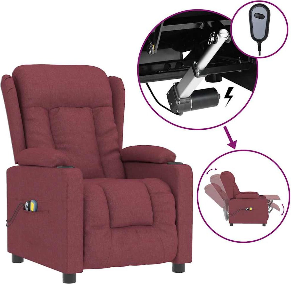 vidaXL Massagestoel - Elektrisch - Wijnrood - Stof