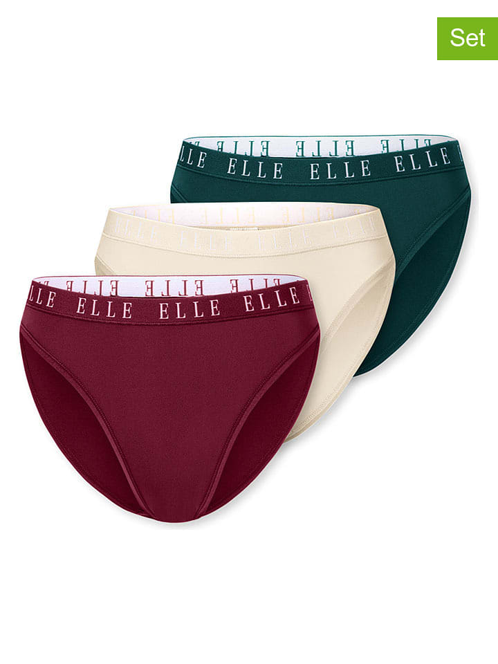 ELLE 3er-Set: Slips in Bordeaux/ Creme/ Grün - XL