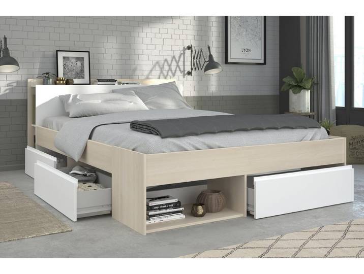 Parisot Stauraumbett Most 5, in Akazie / Weiss - 220x150x79cm (LxBxH)