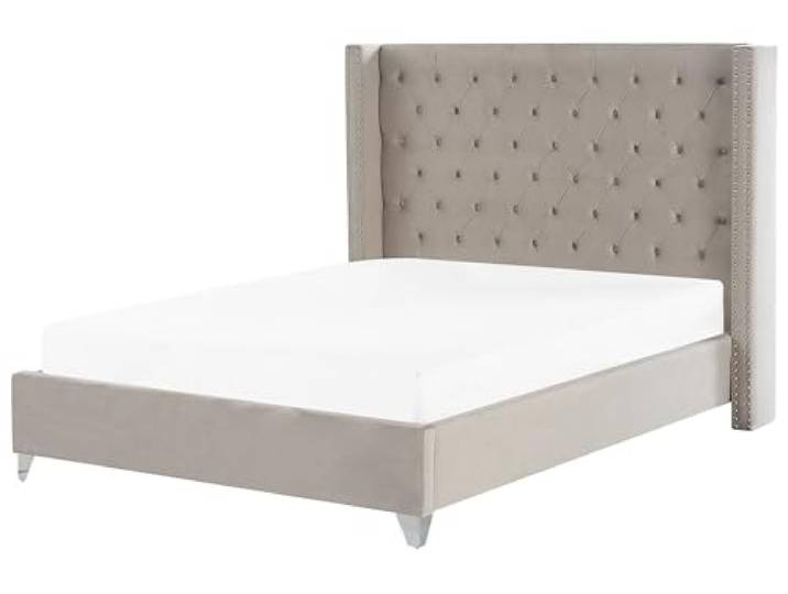 Bequemes Bett Samtstoff hohes Kopfteil in Hellgrau 180 x 200 cm Lubbon
