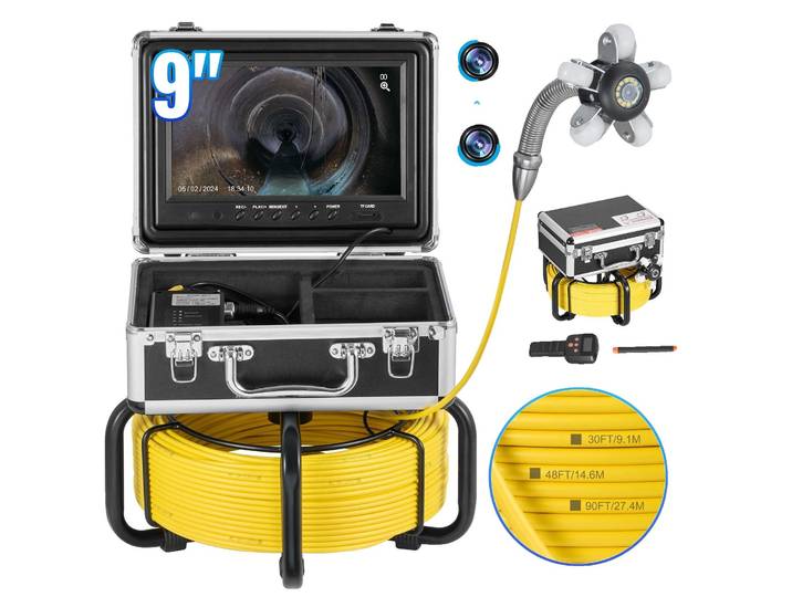 VEVOR Caméra pour canalisations avec localisateur 512 Hz\, 50 m\, caméra d'inspection de canalisations à nivellement automatique avec écran HD 1080P 9 pouces\, zoom 36x