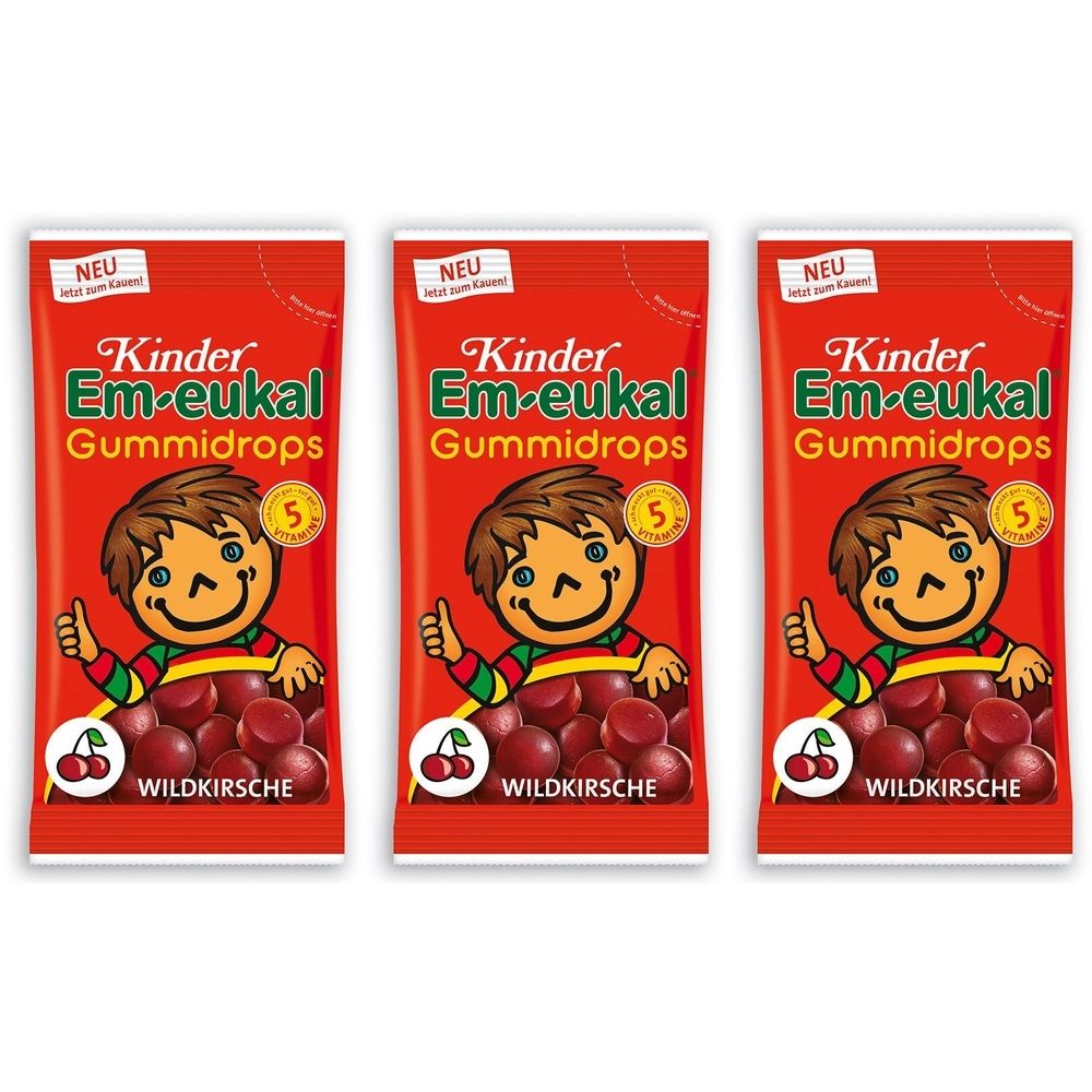 3x Em-Eukal Kinder Gummidrops Wildkirsche 3x75 g Bonbons
