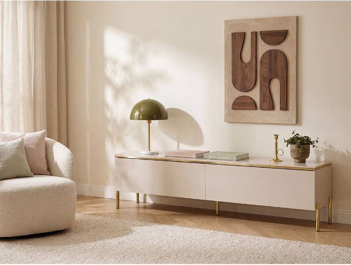 TV-Möbel mit 2 Türen - Beige & Goldfarben - VUKIA von Pascal Morabito