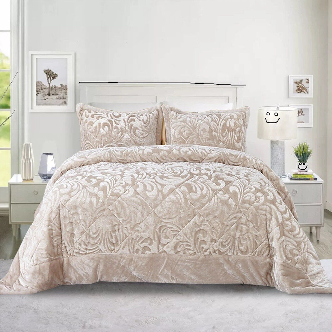 ZASH LONDON Bedspread with Pillow Shams Included Beige Super King Bedspread + 2 Standard Shams