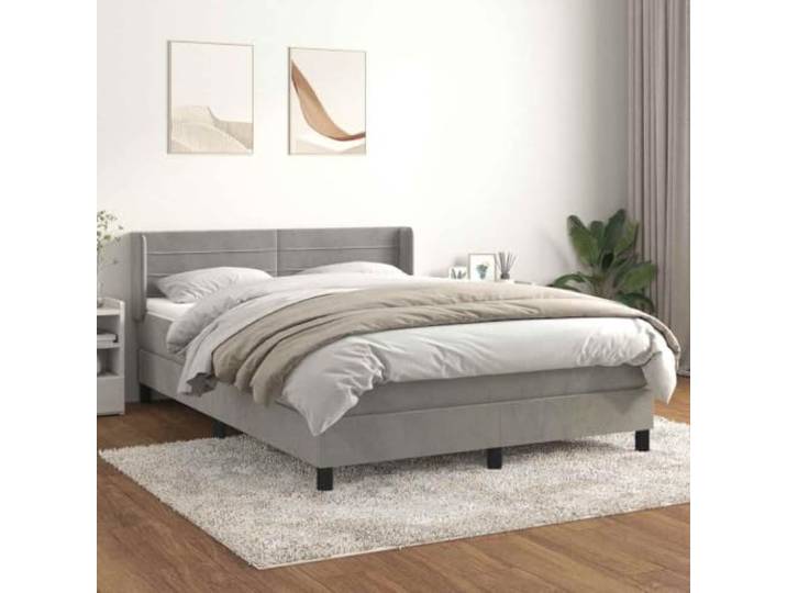 Molumvel Boxspringbett 140x190 cm Samt, Taschenfederkernmatratze Inklusive Topper, Höhenverstellbares Kopfteil, Stabiler Holzrahmen