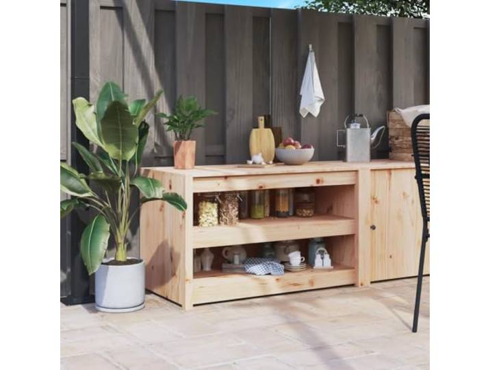 Outdoor-Küchenschrank MEPPEL 106 x 55 x 64 cm aus Kiefernholz Massives Kiefernholz, unbehandelt, modulares Design, großer Stauraum, Wandbefestigung inklusive, Montage