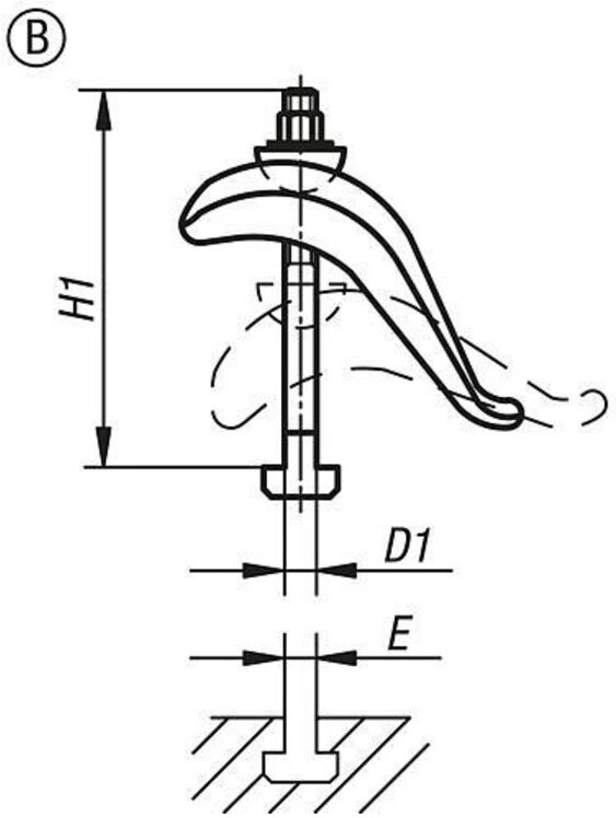 KIPP Spannpratze verstellbar Form B Stahl D=21 E=16 (K1954.080)