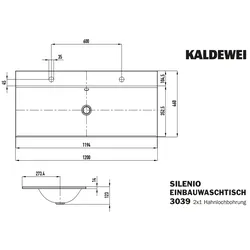 Kaldewei SILENIO Einbau-Doppelwaschtisch, alpinweiß, Perl-Effekt, 1200x460 mm, 14 mm Randhöhe