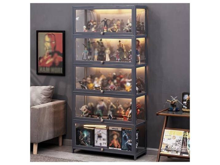 Glasvitrine für Sammlerstücke - Holz- und Acryl-Vitrine, multifunktional staubdicht, durchsichtig für Wohnzimmer und Büro, mehrere Größen