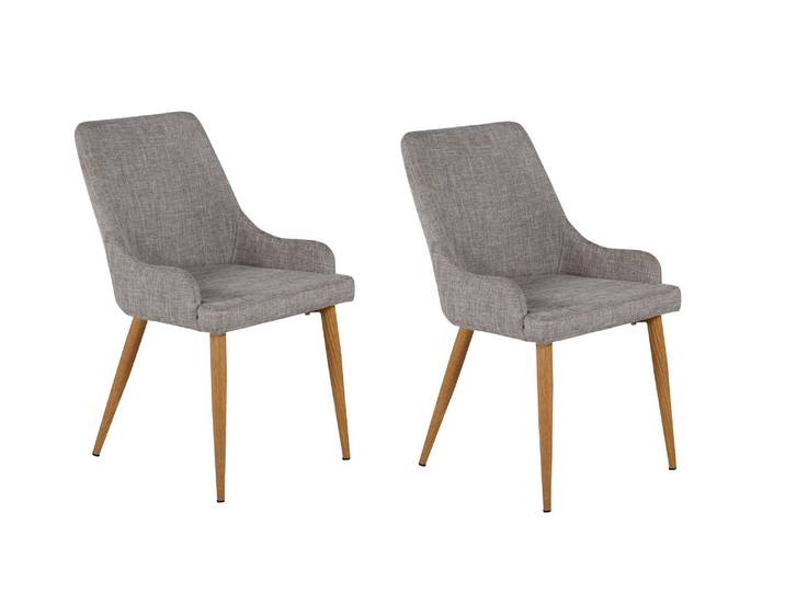 Esszimmerstuhl VENTURE HOME Plaza, 2er-Set Esszimmerstühle in Hellgrau, Eichen-Optik-Beine, modern , grau (grau, natur, grau, natur, hellgrau), B:49cm H:86cm T:58cm, Polyester, Stahl, Stühle, Esszimmerstuhl, Polsterstuhl, Leinen-Bezug, Stahlrahmen, weich, einladend