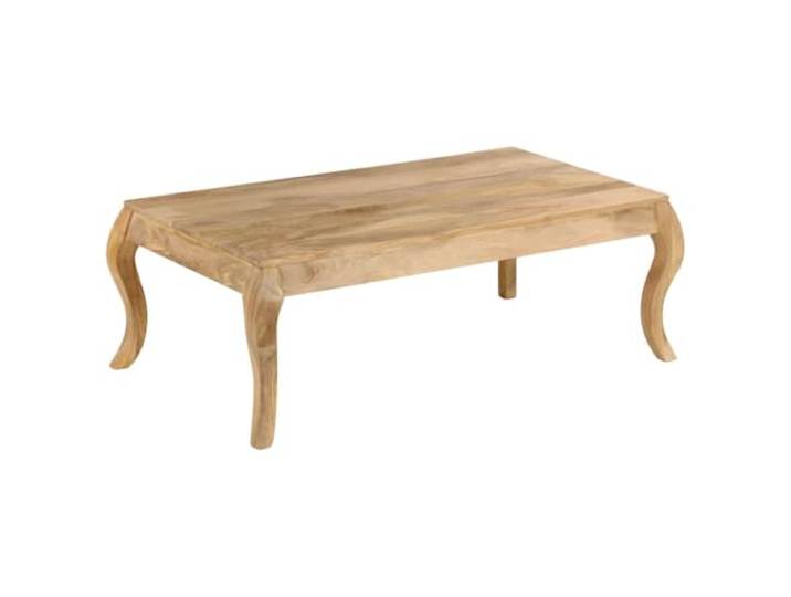 Roanoer Couchtisch Massivholz 110x60x40 cm Vintage Beistelltisch Handgefertigter Wohnzimmertisch aus getünchtem Mangoholz mit geschwungenen Beinen für stilvolles Ambiente im Wohnbereich.