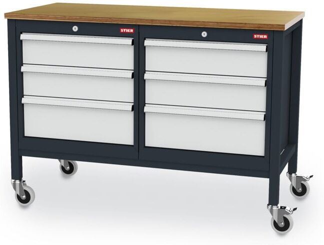 Etabli bureau STIER avec 6 tiroirs lxPxH 1300x600x960 mm (903972)
