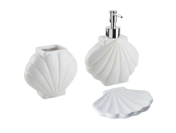 BADEZIMMER Set 3-teilig Keramik weiß Muschelform Shell