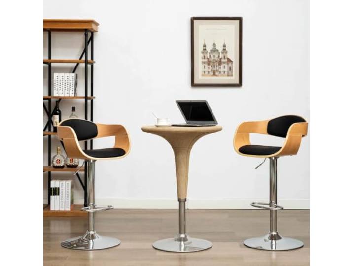 TEKGHUT Barstuhl Set 2 Stück Schwarz Kunstleder Höhenverstellbar mit Gaslift, verchromte Metallbasis, Fußstütze, 110 kg Belastbarkeit