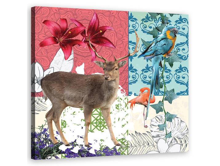 Feeby Wandbild tiere pop art collage, Mehrfarbig, Tiere, Rechteckig, 50x50 cm, Bilder & Rahmen, Bilder, Leinwandbilder