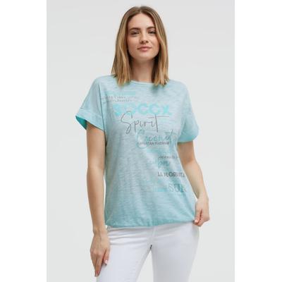 Rundhalsshirt SOCCX, Damen, Gr. S, aqua splash, Web, Material: 100% Baumwolle, bedruckt, oversize normal, Rundhals, angeschnitten, Shirts Rundhalsshirt, mit Gummizug im Saum