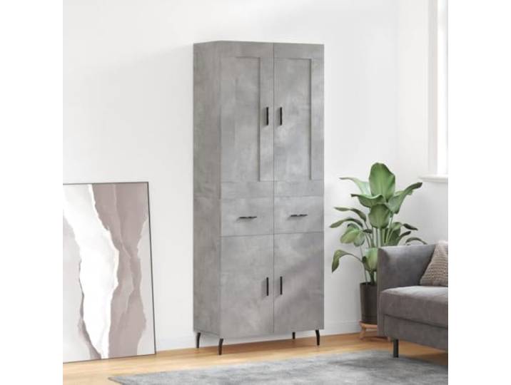 Betongrau Highboard 69,5x34x180 cm - Elegantes Highboard mit Aufbewahrungsfächern - Stilvolles mit Eisenbeinen - aus Holzwerkstoff mit Stauraum - Modernes mit Wandhalterung