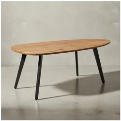 KADIMA DESIGN Couchtisch Akazie, Massivholz, moderne Nierenform, stabile Metallbeine