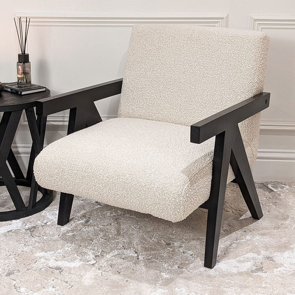 Wren Black Wood & Cream Boucle Accent Chair