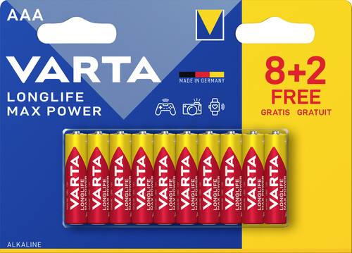Varta Longlife Max Power AAA Blister 10 (8+2) Micro (AAA)-Batterie Alkali-Mangan 1.5V 10St.