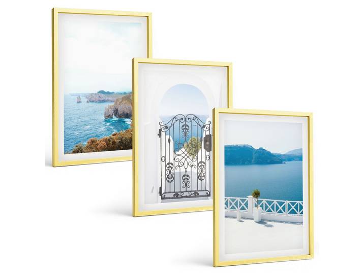 BILDER SET 3er Set - 40x60 cm Goldrahmen - Meeresarchitektur Griechenlands