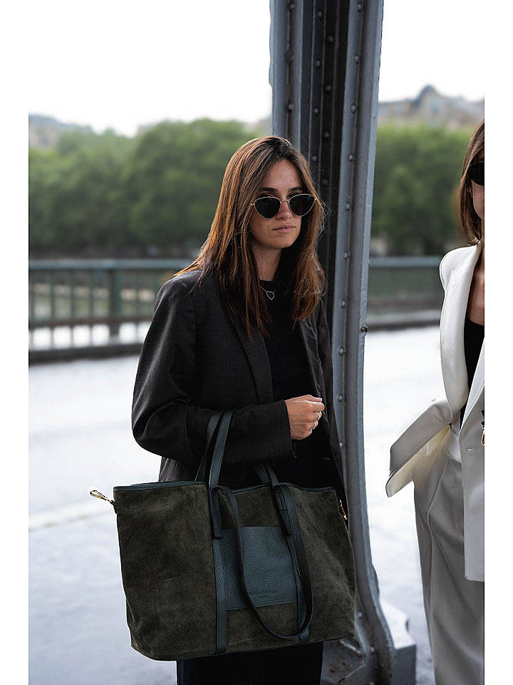 maison héritage PARIS Leder-Shopper "Malta" in Dunkelgrün - (B)52 x (H)31 cm - onesize