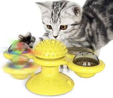 Uplifted Finds Wall Mounted Spinning Cat Toy With Massage Rollers For Indoor Cats yellow