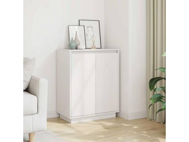 RJPLMFV Anrichte, weiß, 60 x 34 x 75 cm, massives Kiefernholz Mit Tür, Aufbewahrung für Bücher und Multimedia, Oberseite für Dekoration