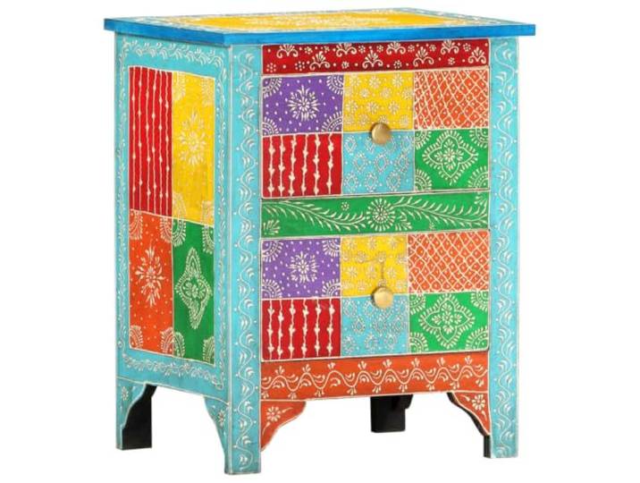 Heofavd Nachttisch Handbemalt 40x30x50 cm Mango Massivholz Bunt