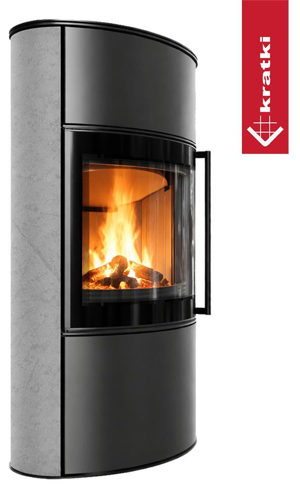 BJORN Ø 150 7 kW freistehender Stahlofen Hochdekorative GRAY SATIN Speicherkeramik; Stahlabdeckung; mit Verschlussmechanismus
