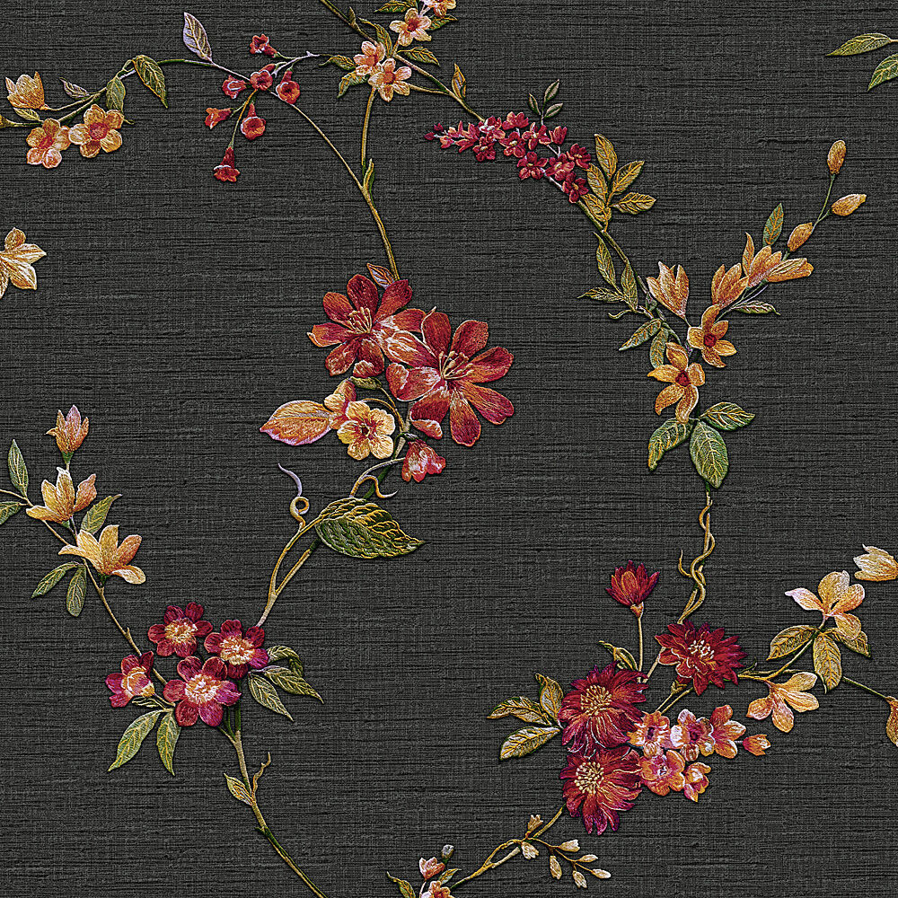 Dutch Wallcoverings Fabric Touch/Bs1 Flower Black - Zwart   8809660037003   Behang