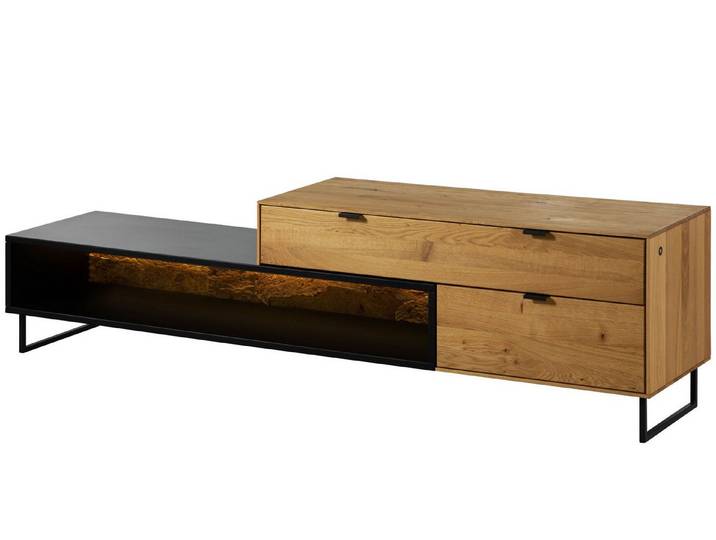 Massivmoebel24 Lowboard LINDAU Wildeiche Massivholz natur (Massivholz teilmontiert 63 kg LINDAU #27), Wildeiche 200x43x52 cm natur geölt