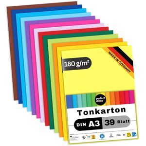 perfect-ideaz Tonpapier 188, A3, 13 Farben sortiert, 180g/m², 39 Blatt