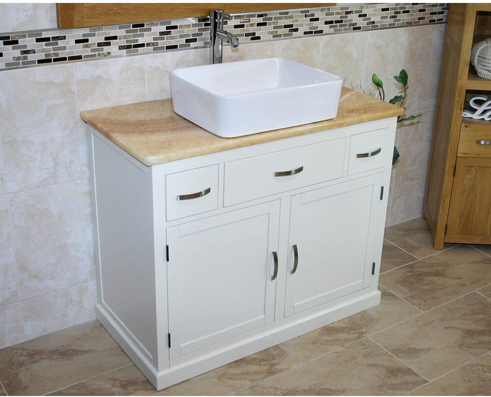 Brayden Studio Roderick 1000 mm Freestanding Single Vanity Golden Onyx/White 1,000mm W