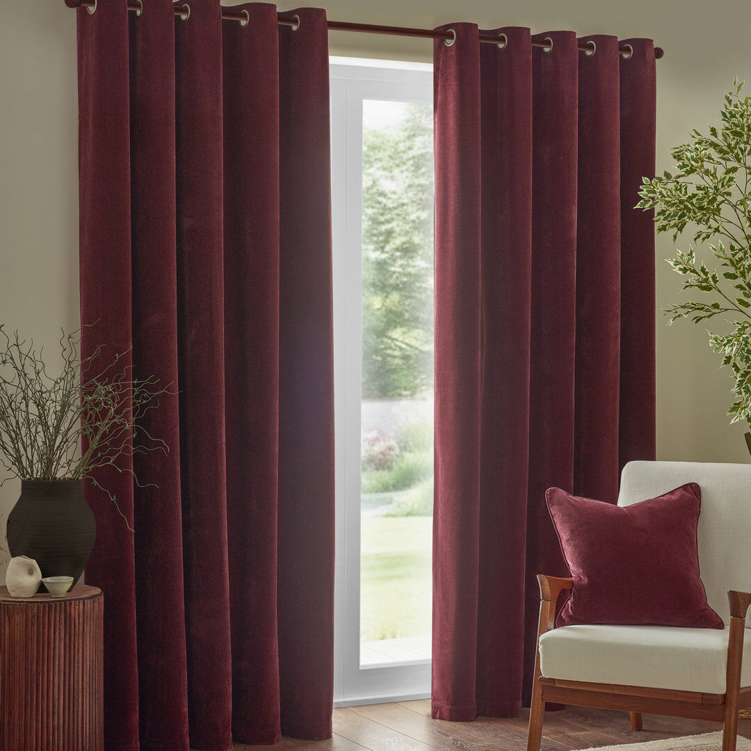 Yard Heavy Chenille Room Darkening Curtain Panel Pair Beetroot 229cm Width x 229cm Drop