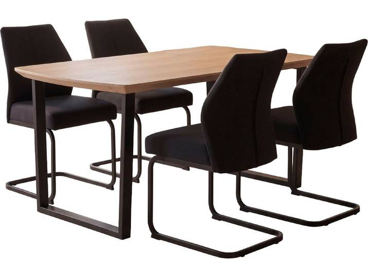 HELA Essgruppe WANDSBEK, (Set, 5-tlg), Tisch Echtholz furniert, Schweizer Kante, Stuhl mit Federkorb